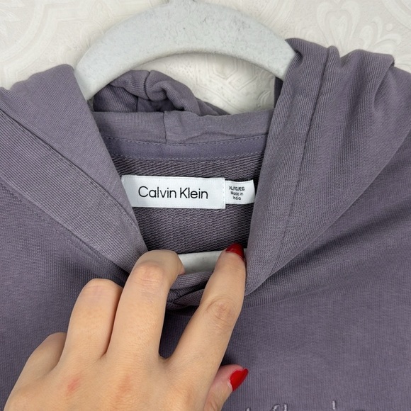 Calvin Klein Hoodie Lavender Lilac Purple Sweatshirt Pullover Boxy XL Terrycloth - Picture 5 of 7